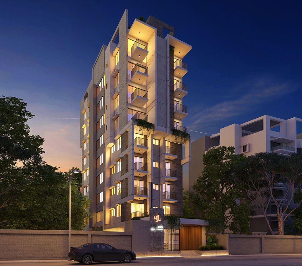 jbs rose cottage exterior night view বসুন্ধরা আবাসিক এলাকা